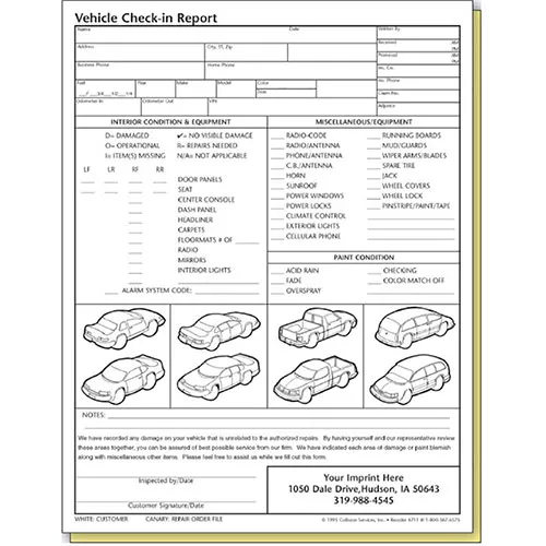 Vehicle Check-in Report Form – Pack 250