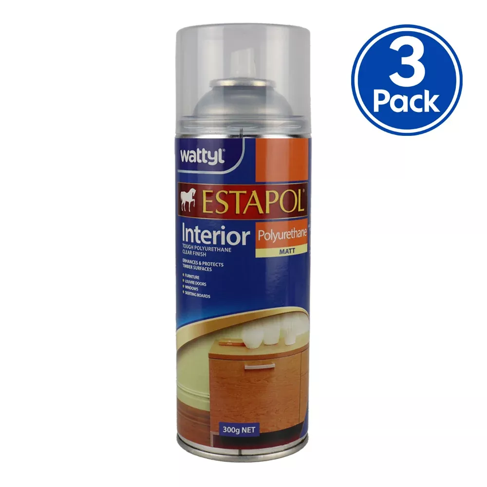 WATTYL Estapol Interior Polyurethane Aerosol 300gm Matt Clear Timber Finish x3