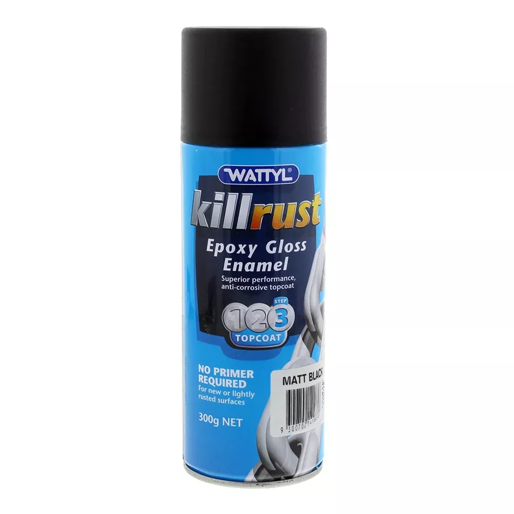 WATTYL Killrust Epoxy Enamel Spray Paint Matt Black 300g Aerosol Metal Protection