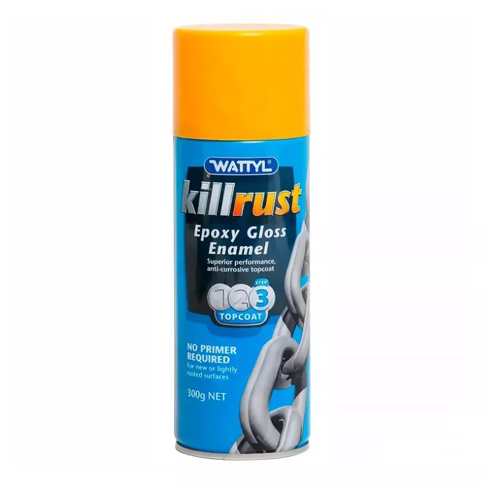 WATTYL Killrust Epoxy Gloss Enamel Anti Corrosive Paint 300g Aerosol Sungold Yellow