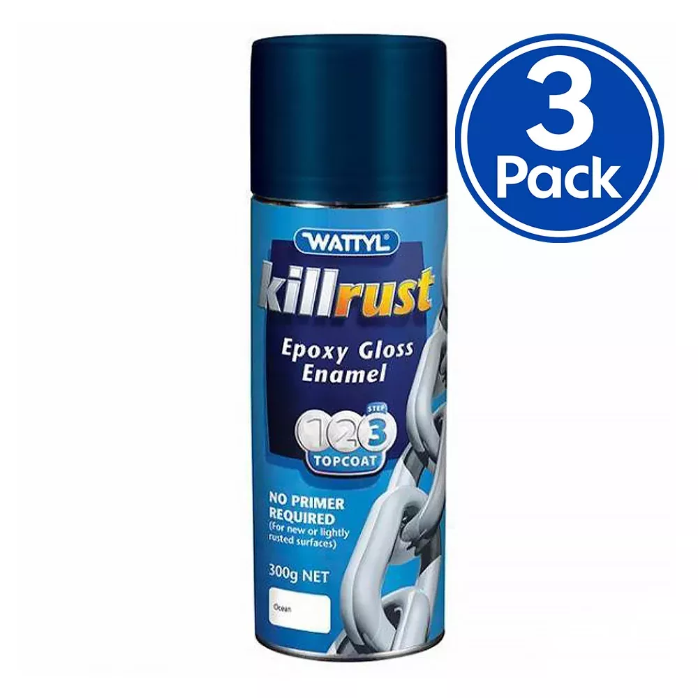 Wattyl Killrust Epoxy Gloss Enamel Ocean 300g Aerosol 3 Pack