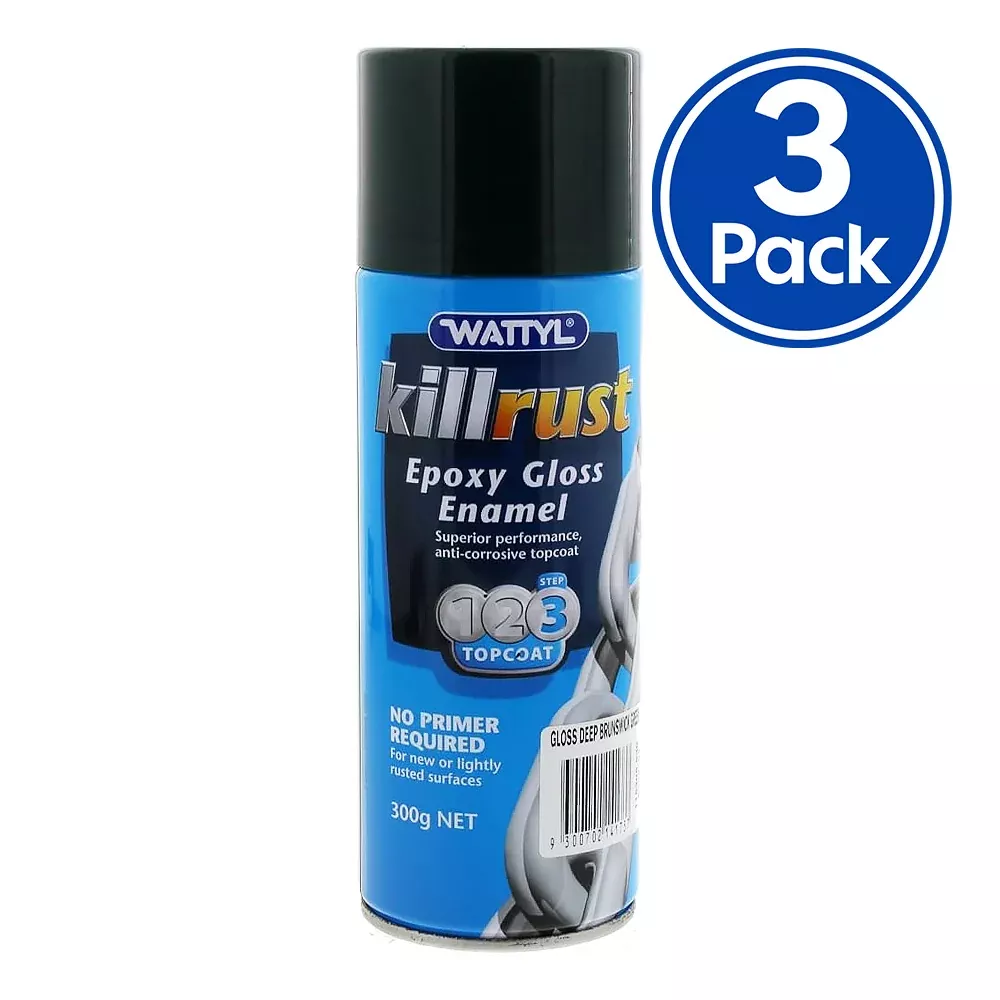 WATTYL Killrust Epoxy Gloss Enamel Paint 300g Aerosol Deep Brunswick Green x 3 Pack