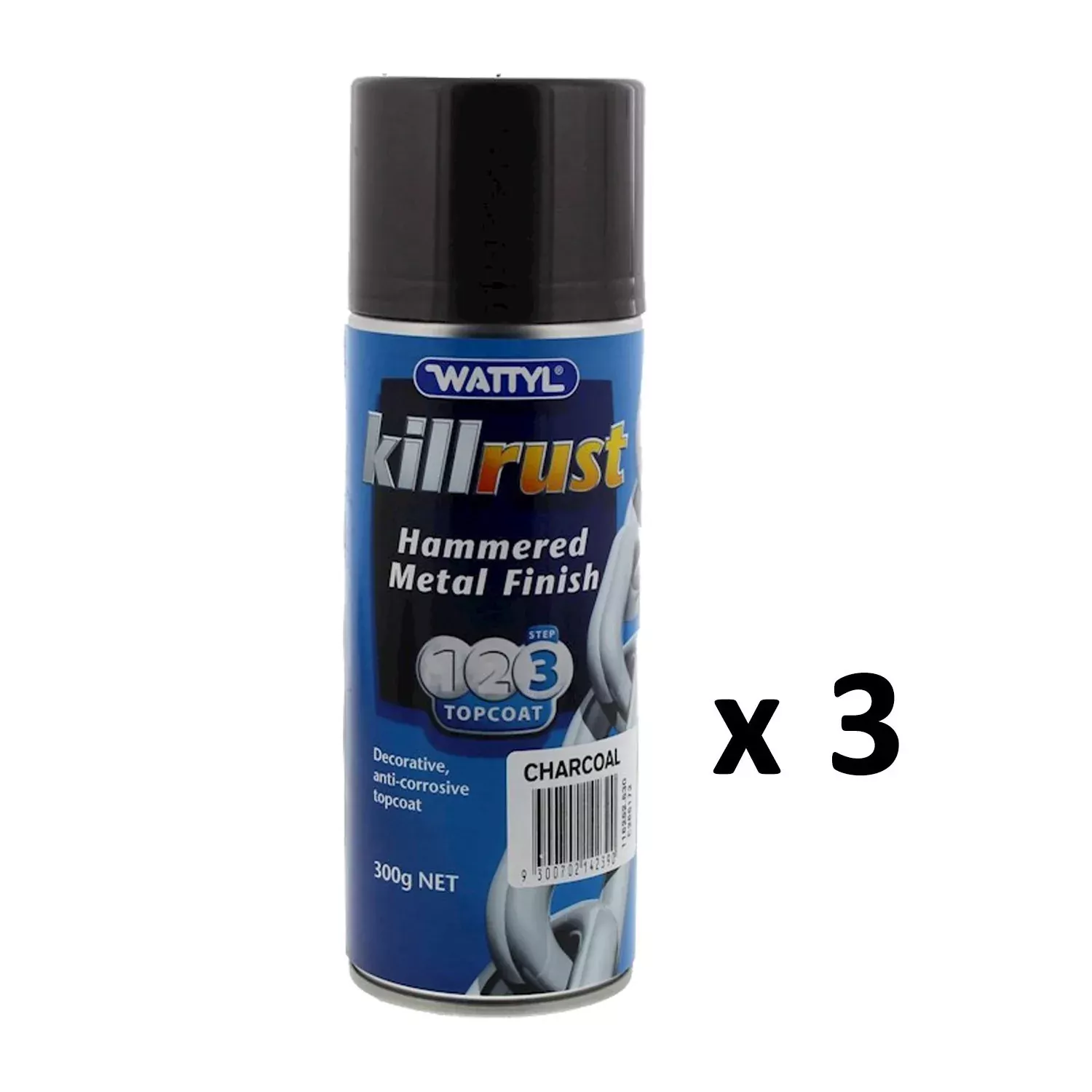 WATTYL Killrust Hammered Finish Spray Paint 300g Aerosol Charcoal x 3