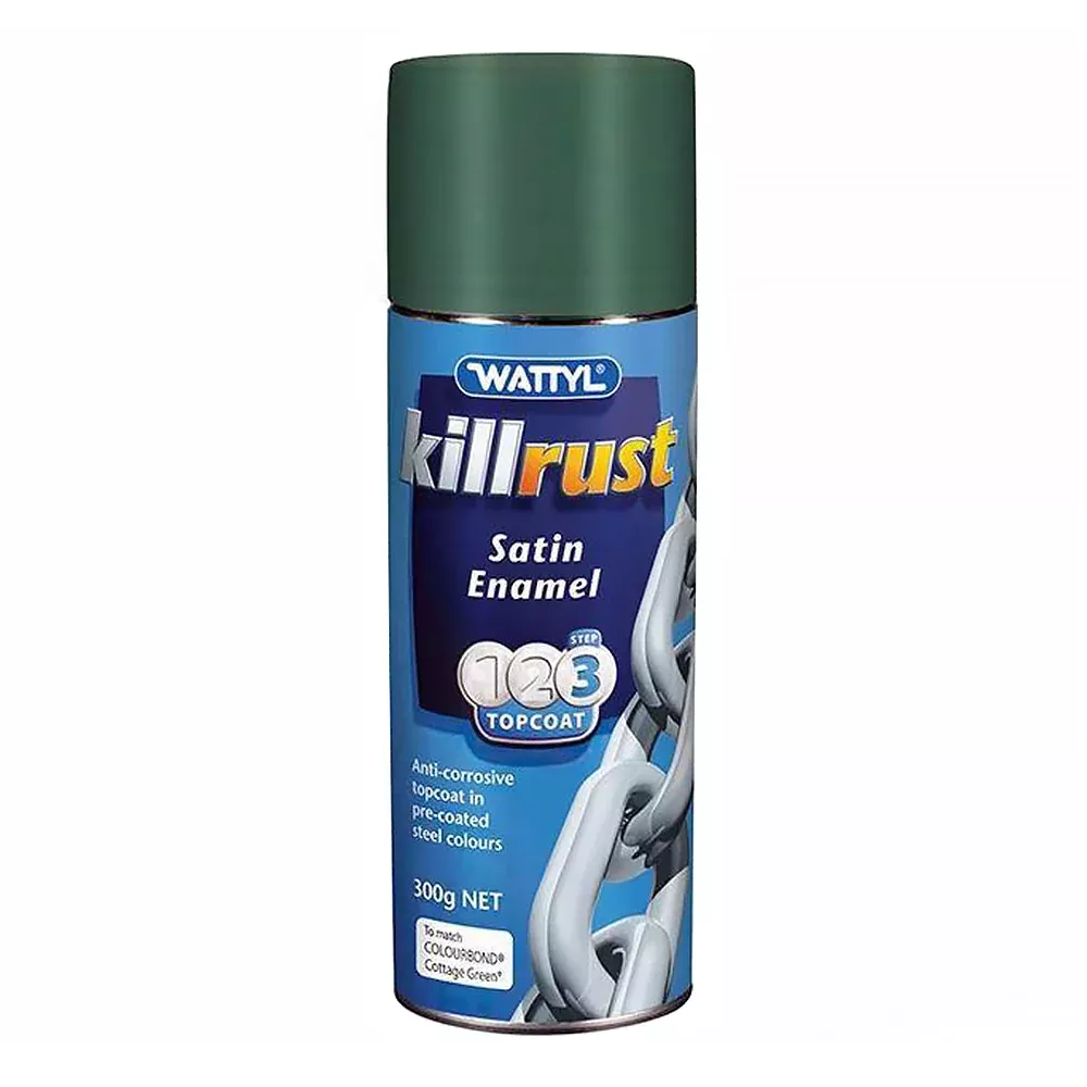 WATTYL Killrust Satin Enamel Spray Paint 300g Aerosol Cottage Green