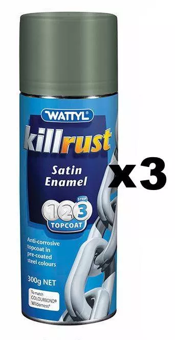 WATTYL Killrust Satin Enamel Spray Paint 300g Aerosol Wilderness x 3