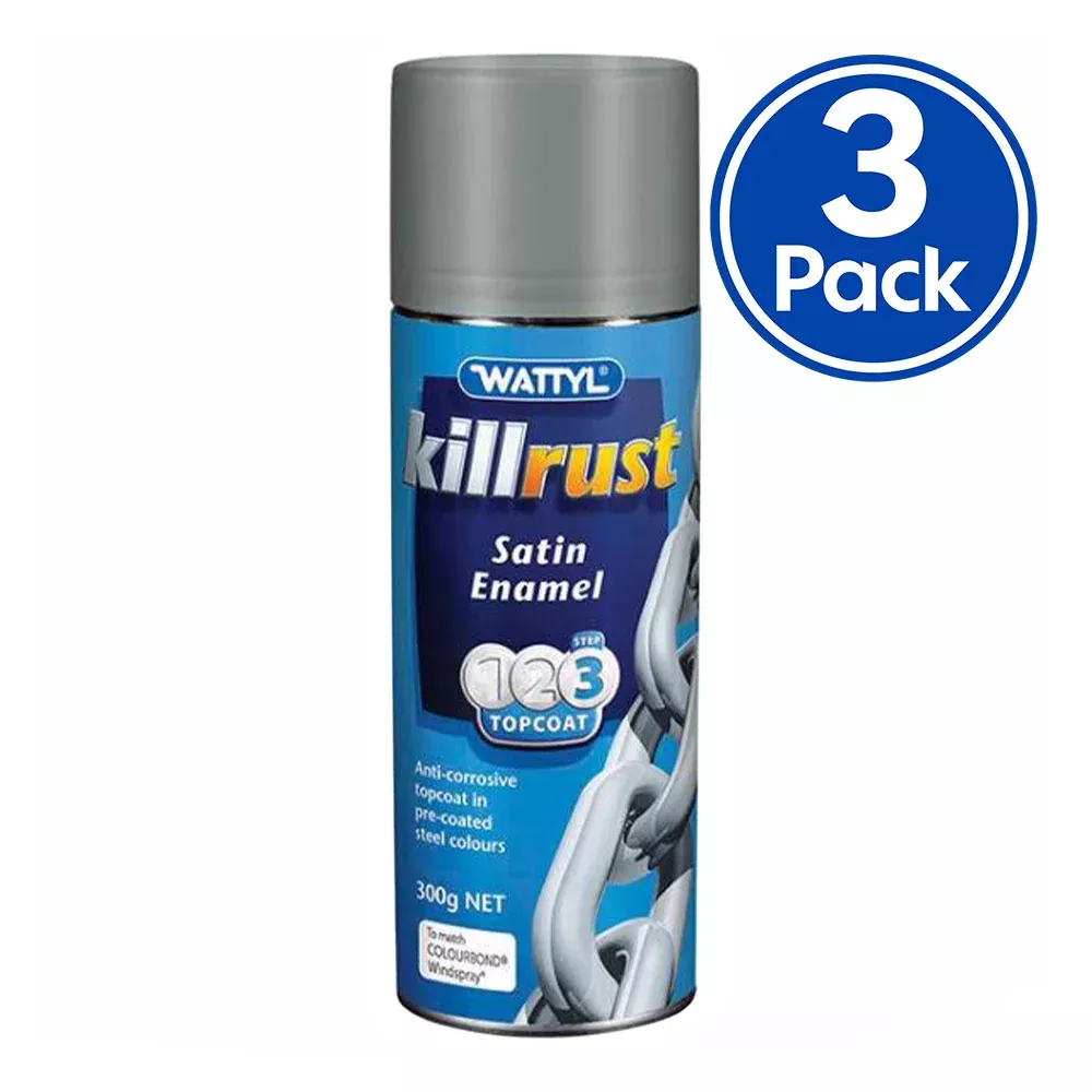 WATTYL Killrust Satin Enamel Spray Paint 300g Aerosol Wind Spray x 3