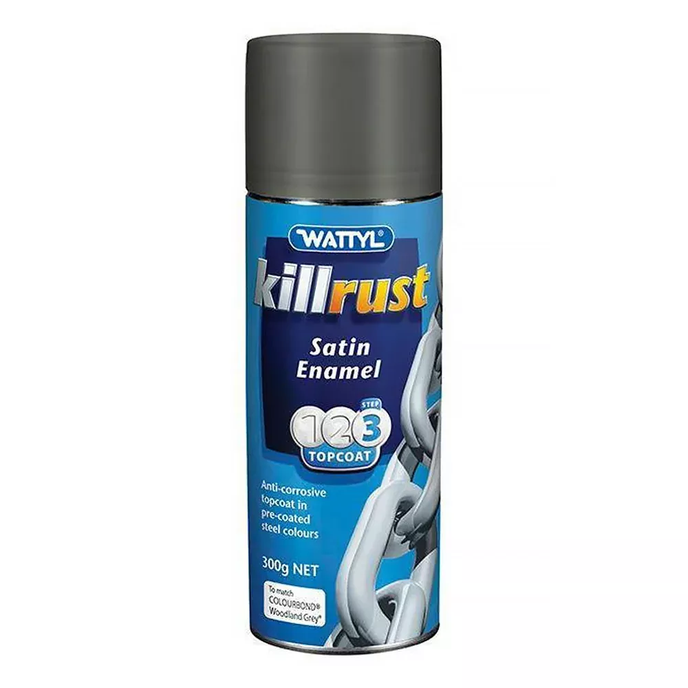WATTYL Killrust Satin Enamel Spray Paint 300g Aerosol Woodland Grey