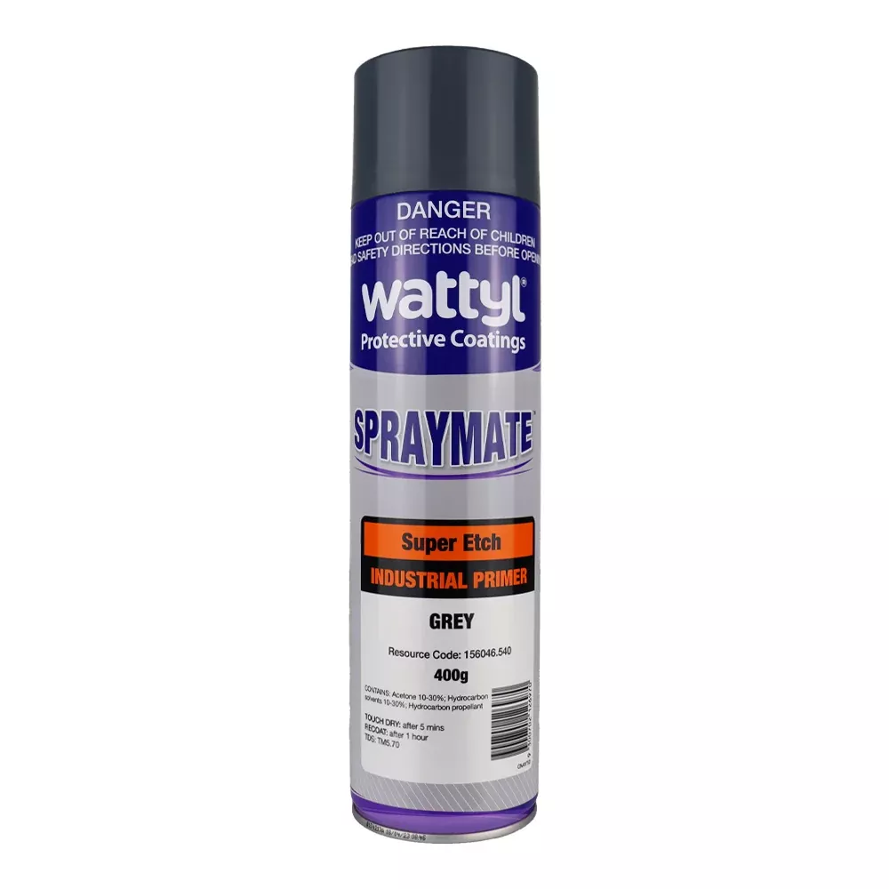 WATTYL Spraymate Industrial Super Etch 1K Epoxy Rich Metal Primer 400g Aerosol Grey