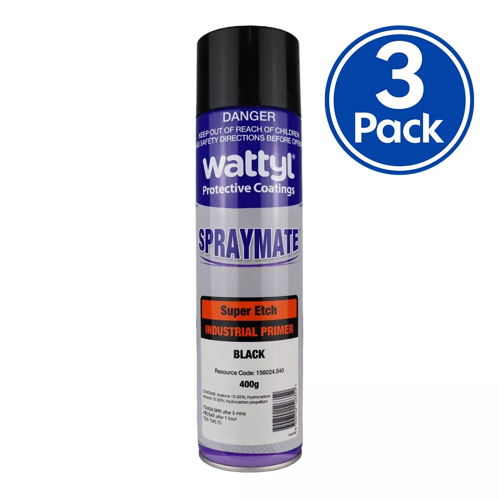 WATTYL Spraymate Super Etch Black 400g Etch Primer Aerosol x 3 Pack