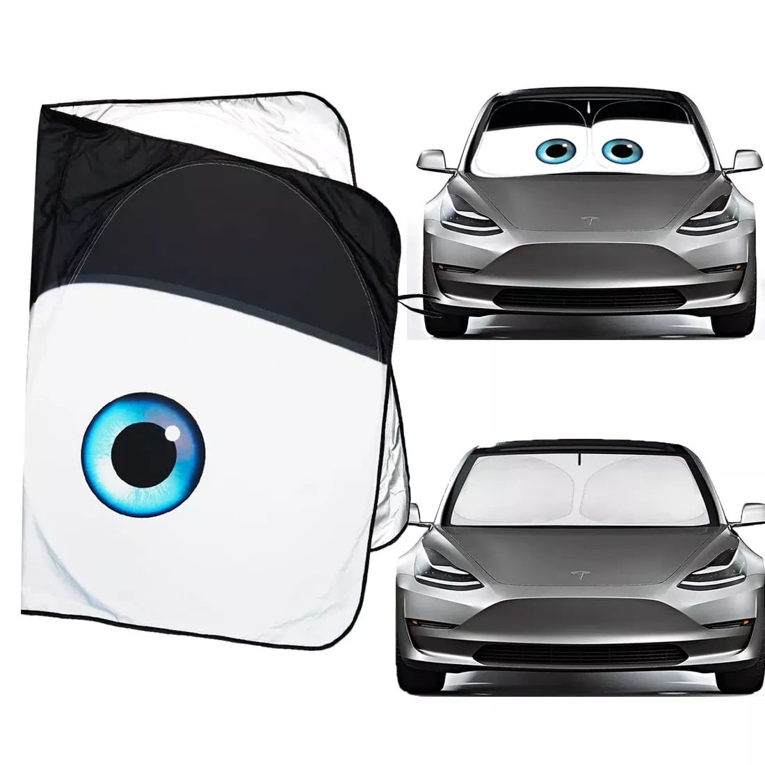 Windshield Sunshade 2-Way Use Blocks UV Rays Sun Visor (Eyes)| Tesla Model 3 & Y 2018-2023
