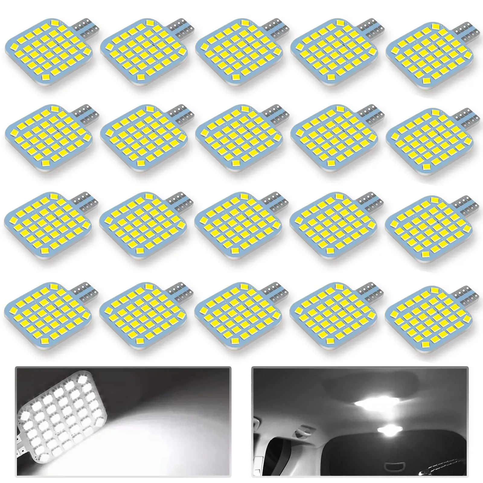 Xishwon 20PCS T10 RV Interior LED Bulbs, 36-SMD 6500K White, Aluminum, 1.45″x1.22″x0.08″, Super Bright