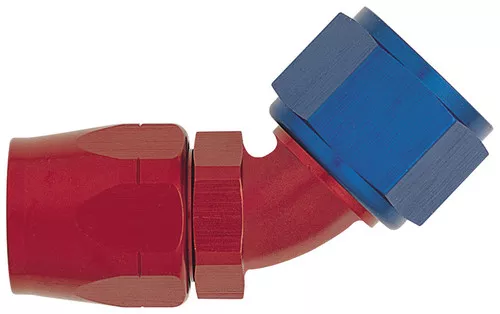 XRP 104508 45 Degree Non Swivel -8AN Female Hose End - Red/Blue Anodized - Each
