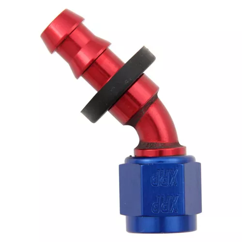 XRP 234512 Push-On -12AN 45-Degree Female Hose End - Red/Blue Anodized