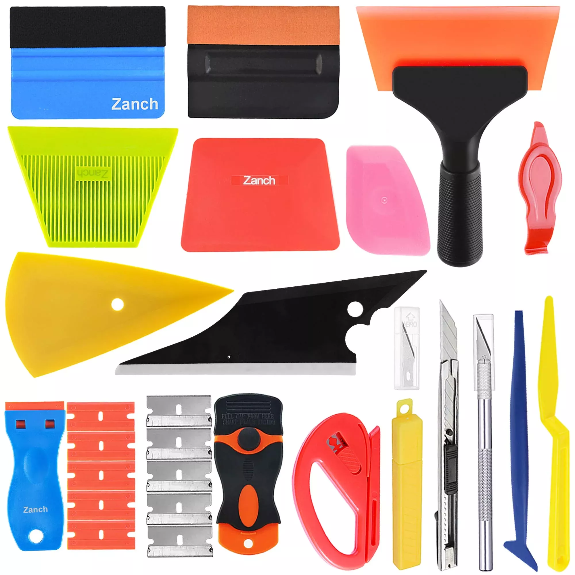 Zanch Window Tint Kit Window Tint Tools Vinyl Wrap Tool Kit Car Wrap Kit With Felt Squeegee Window Tint Squeegee,Squeegee For Vinyl Tools,Car Wrapping Installation Kit Window Film Tinting Tools